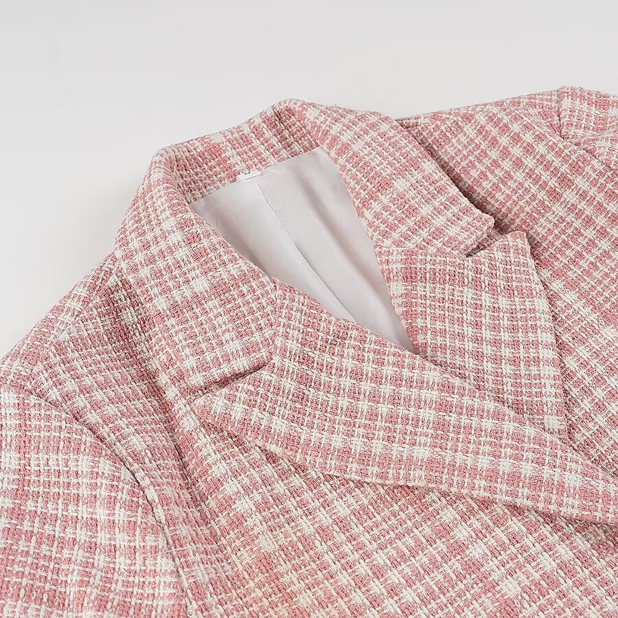 Women's Short Blazer in Boucle Tweed with Lapel Collar and Decorative Buttons Chichicherry