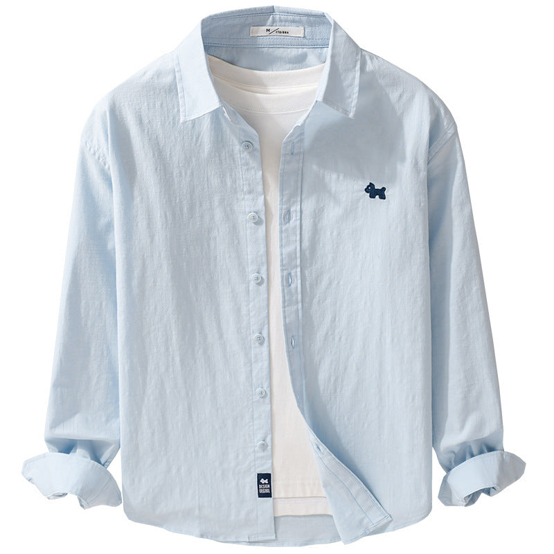 Men's Lightweight Cotton Layering Shirt with Integrated T-Shirt Insert and Dog Embroidery Chichicherry