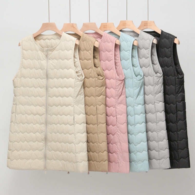 Women's Long Quilted Hooded Vest with Ultralight Thermal Filling and Two-Way Zipper Chichicherry