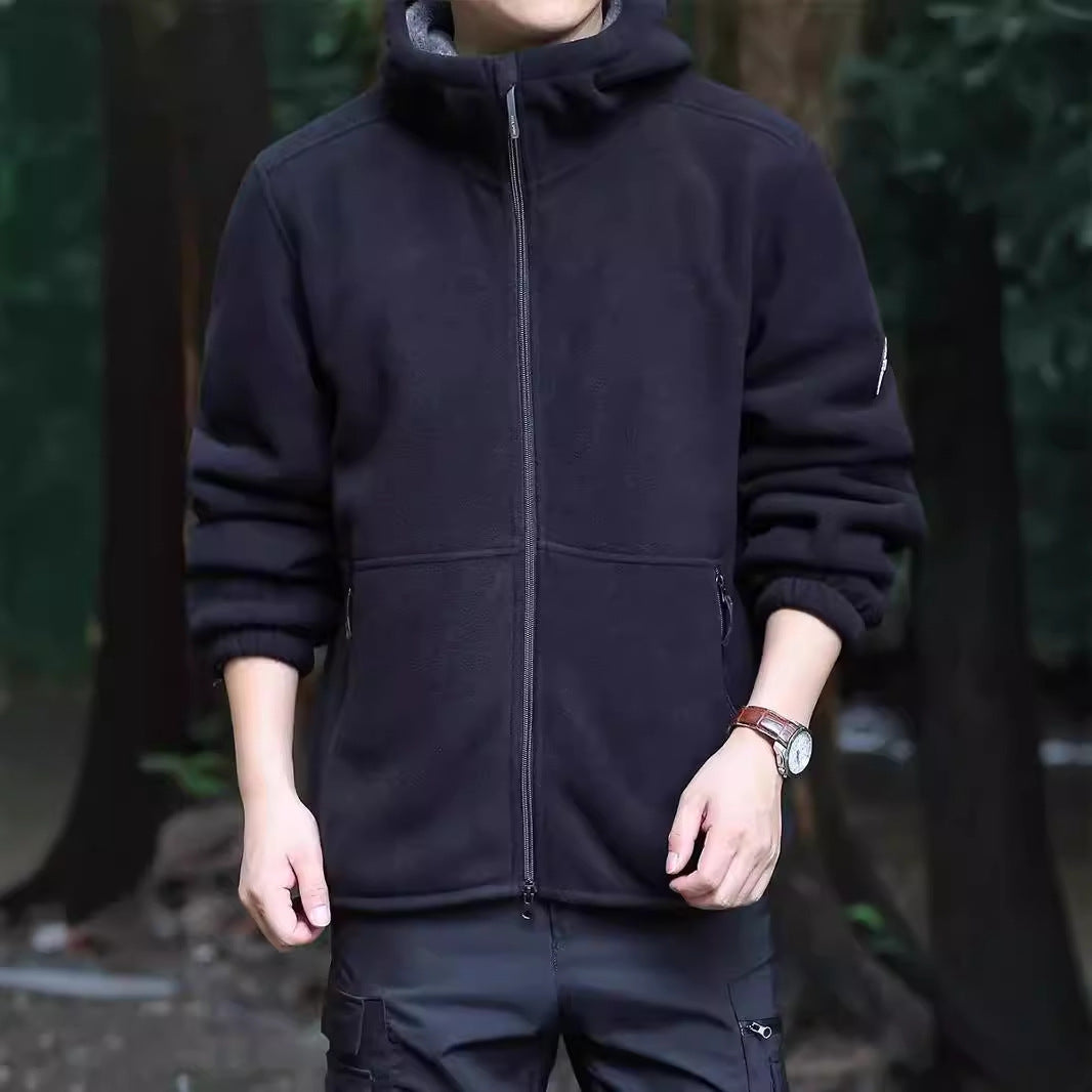 Men's hoodie fleece jacket with Sherpa lining, two-way zipper and wind-resistant front Chichicherry