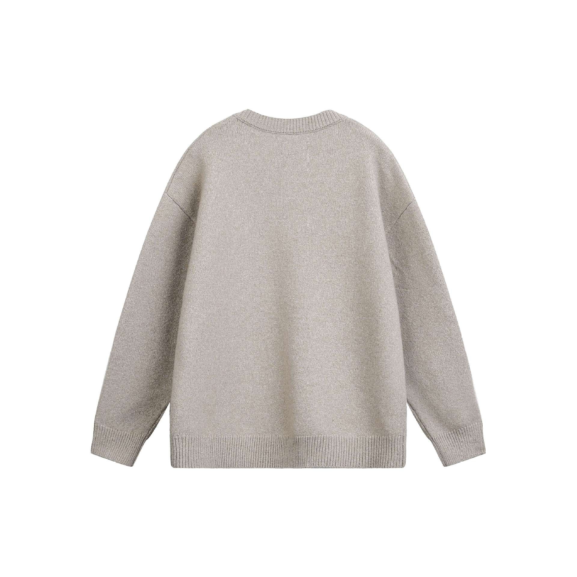 Women Oversize V Neck Knit Sweater with Henley Look and Ribbed Cuffs Chichicherry