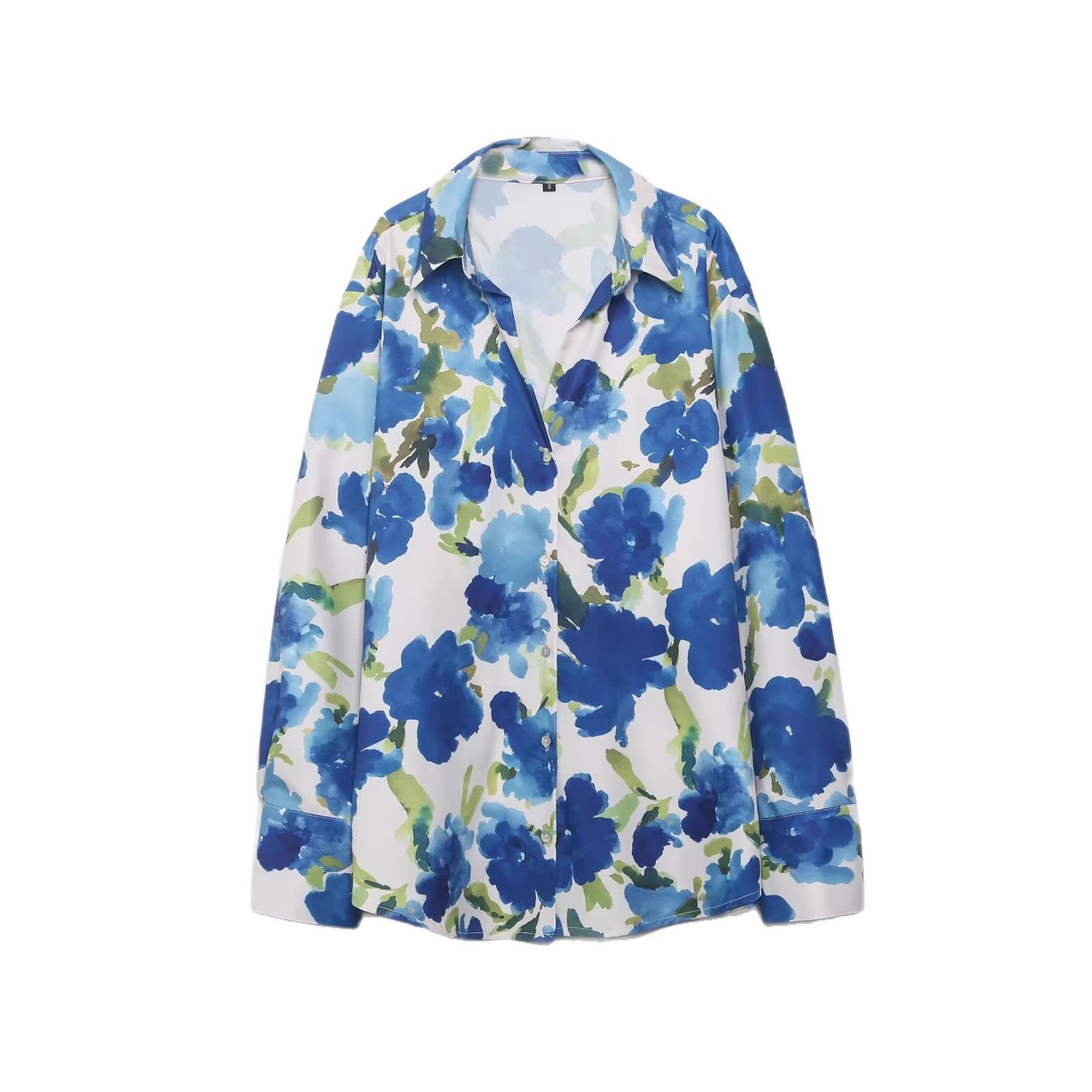 Women Loose-Fitting Silk-Like Blouse with Watercolor Print Chichicherry