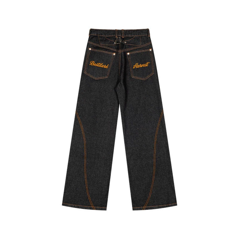 Women's High-Waist Wide-Leg Jeans with contrast pockets and decorative stitching Chichicherry