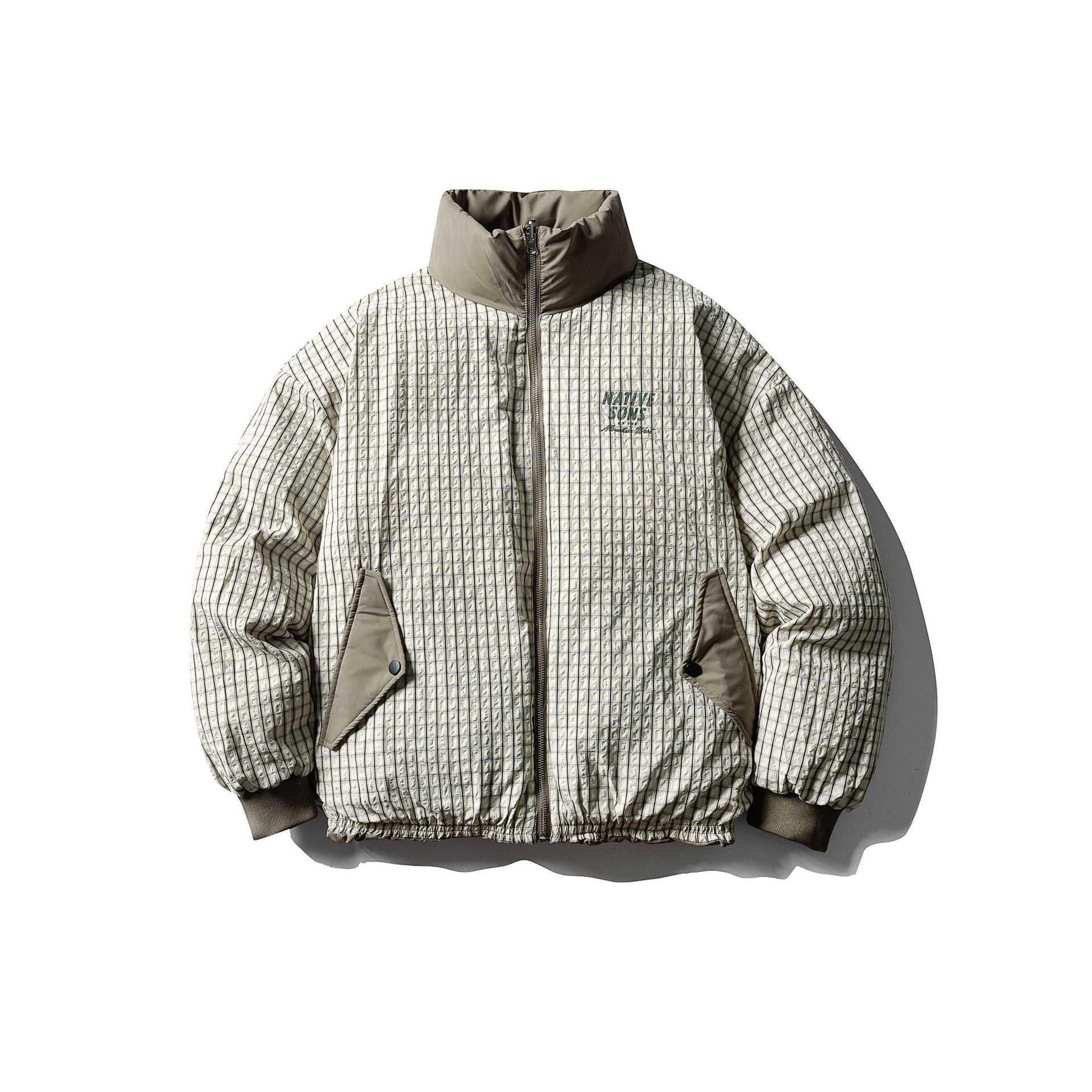 Men's Boxy Puffer Jacket with High Stand Collar and Minimalist Outer Shell Chichicherry