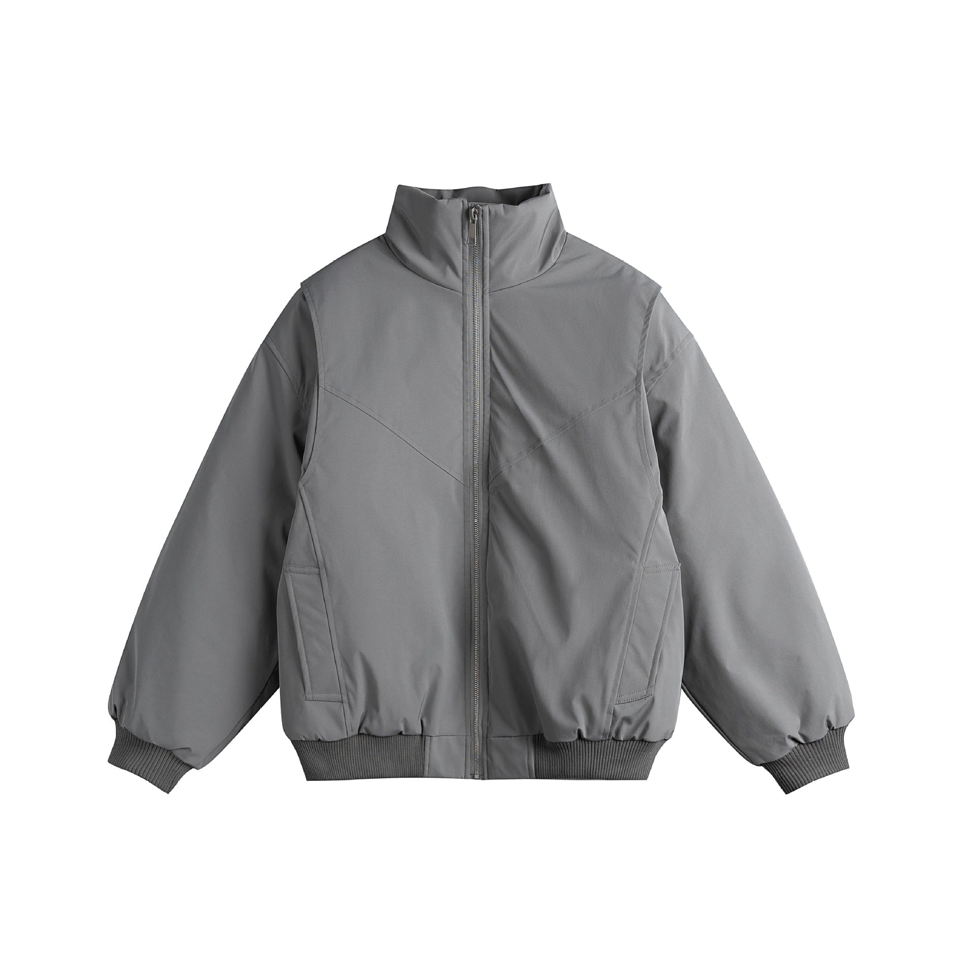 Women's Lined Boxy Bomber Jacket with High Stand Collar and Diagonal Quilted Look Chichicherry