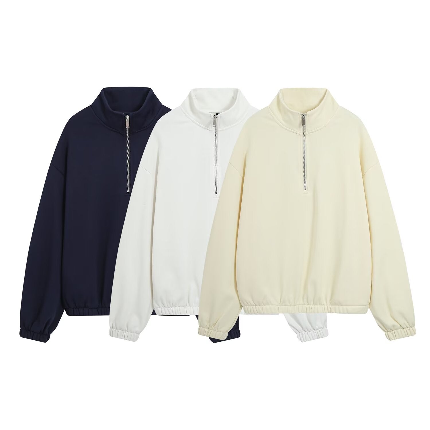 Women’s oversized pullover with half zip stand collar, elastic hem, and drop shoulders Chichicherry