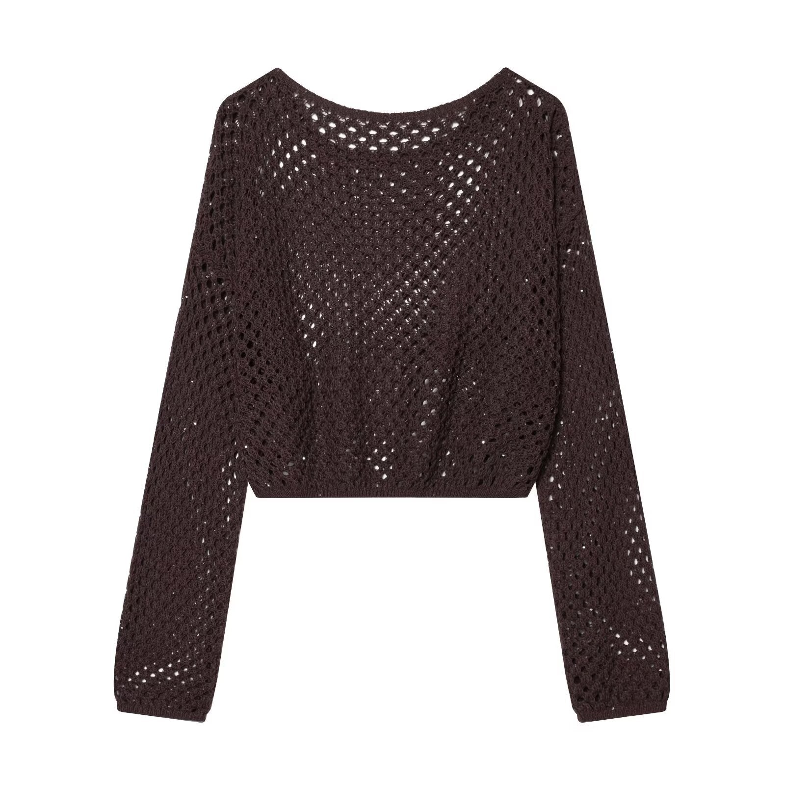 Women's Crocheted Open Knit Cropped Sweater with Balloon Sleeves Chichicherry