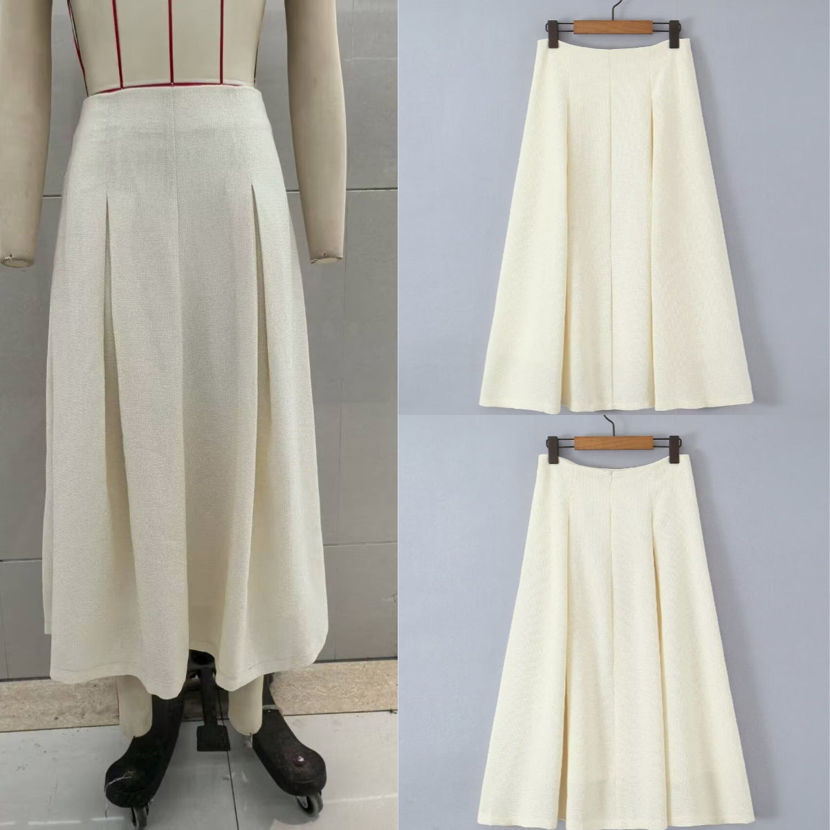 Women's midi skirt with tailored A-line and piped box pleats Chichicherry