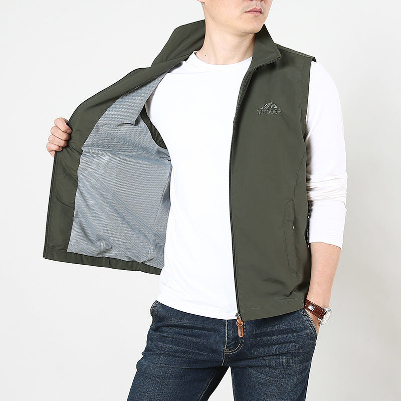 Men's lightweight windproof outdoor vest with stand-up collar and full-length zipper Chichicherry