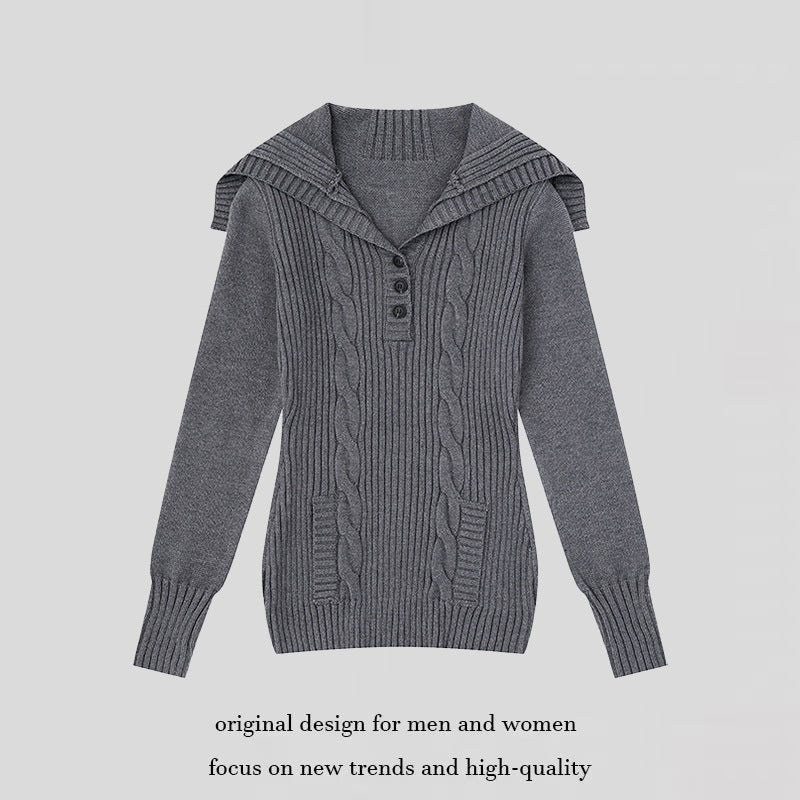 Women's knit sweater with cable pattern, shawl collar and button placket Chichicherry