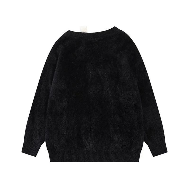 Women's Cozy Knit Sweater with Cartoon Note and Star Motif Chichicherry