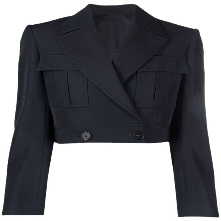Women's short blazer in tailoring with patch pockets and distinctive shoulder design Chichicherry