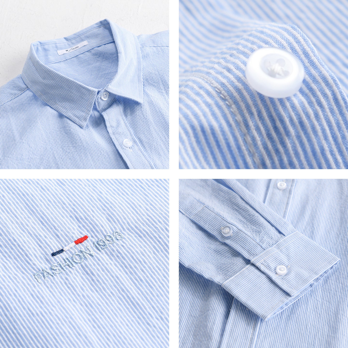 Men's Light Long Sleeve Shirt with Fine Pinstripes and Chest Embroidery Chichicherry