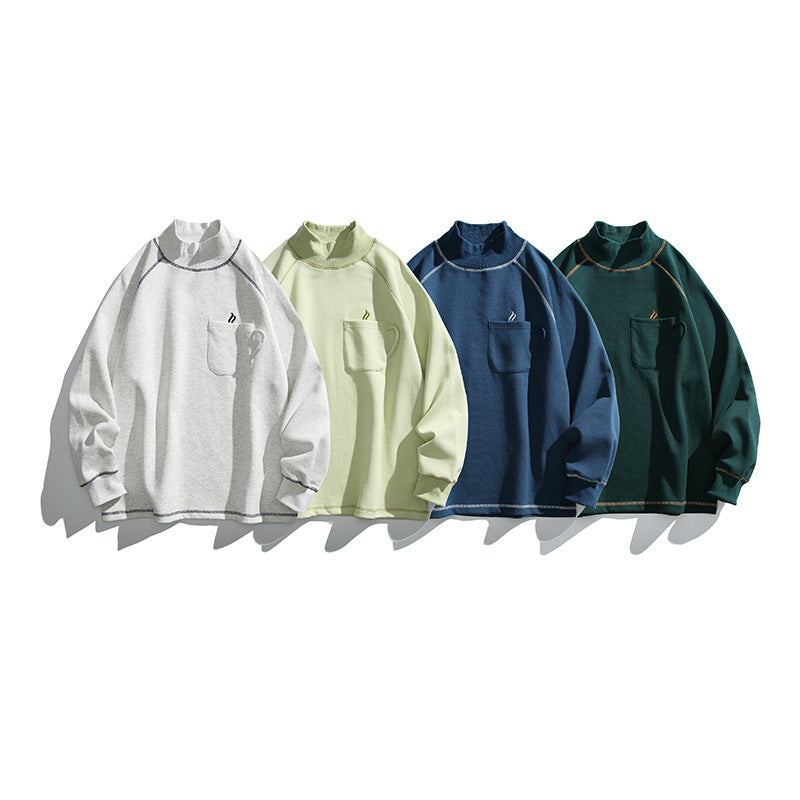 Unisex Oversize-Half-Collar Sweatshirt with Raglan Sleeves and Brust Pocket Chichicherry