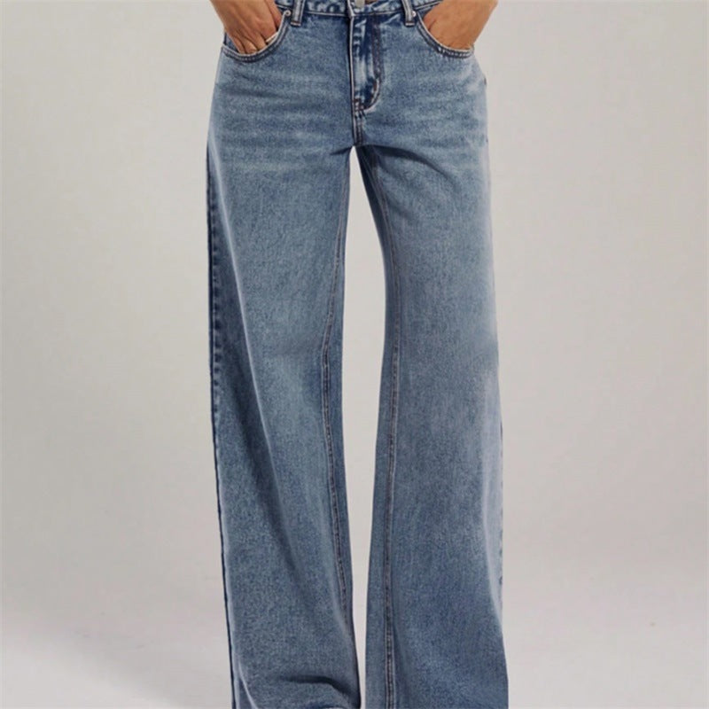 Women's High-Waisted Denim Pants with Extra Wide Leg and Clean Vintage Wash Chichicherry