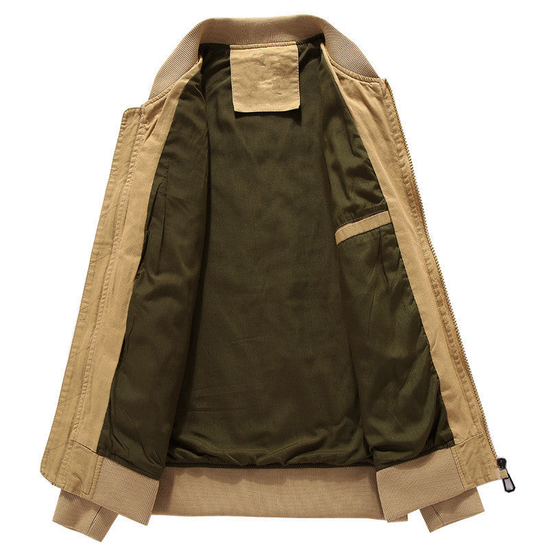 Men's Canvas-Field-Bomber Jacket with Embroidered Patches and Sleeve Utility Pocket Chichicherry