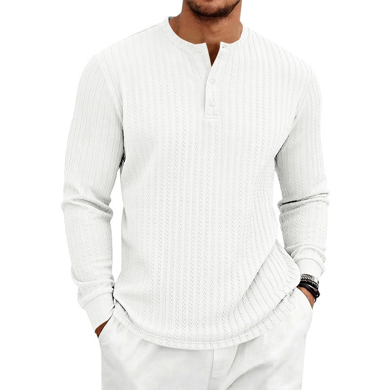 Men's finely structured henley long-sleeve shirt with cable pattern and button placket Chichicherry