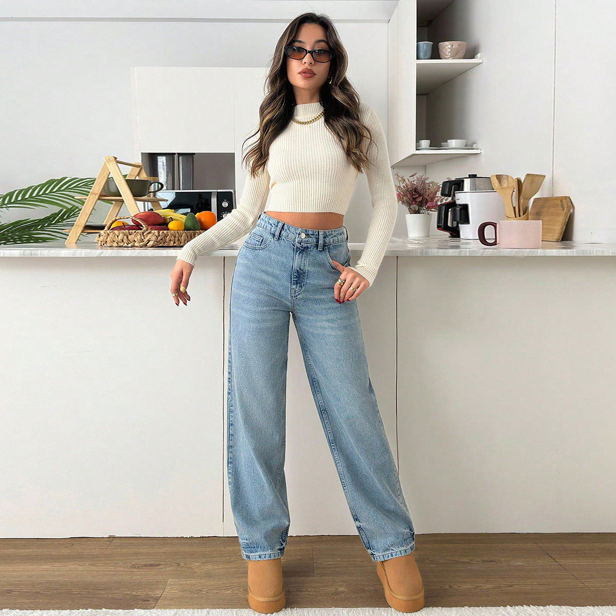 Women Relaxed-Fit High-Waist Jogger-Jeans with elastic ankle finish Chichicherry