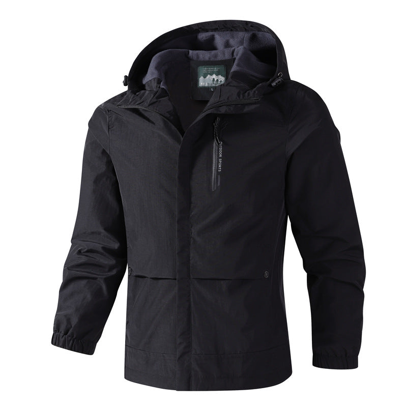 Men's Waterproof Softshell Rain Jacket with Hood, Chest Zip and Fleece Inner Collar Chichicherry