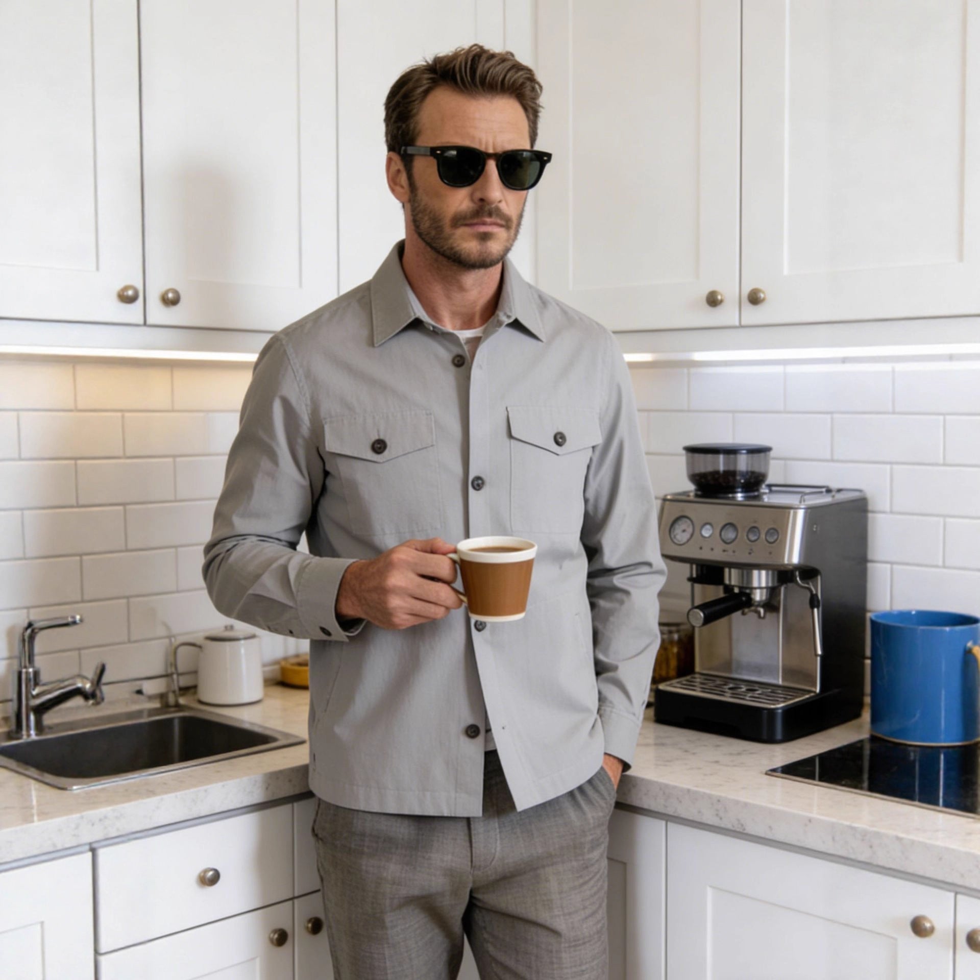 Men's shirt jacket with flap pockets and lightweight cotton blend Chichicherry