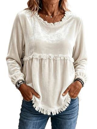 Women's fringe tunic with kangaroo pockets and gathered empire seam Chichicherry