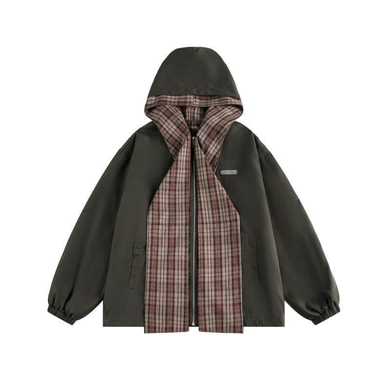 Unisex Two-Layer Hoodie with Checked Inner Placket and Elastic Cuffs Chichicherry