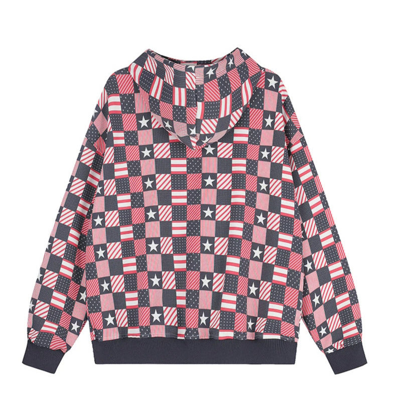 Women’s zip hoodie with allover patchwork stars and stripes pattern Chichicherry