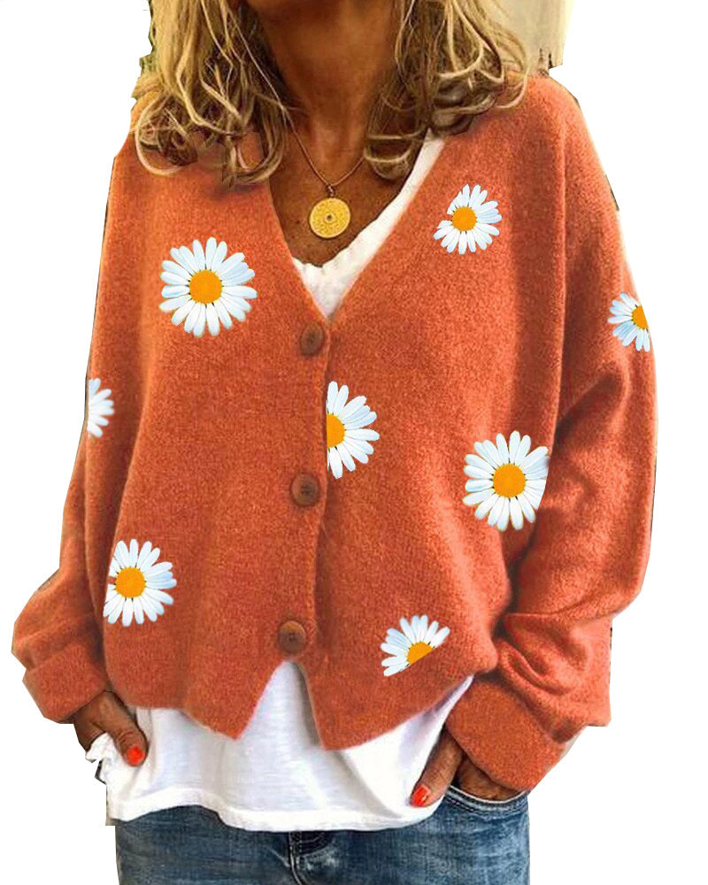 Women's knit cardigan with daisy embroidery Chichicherry