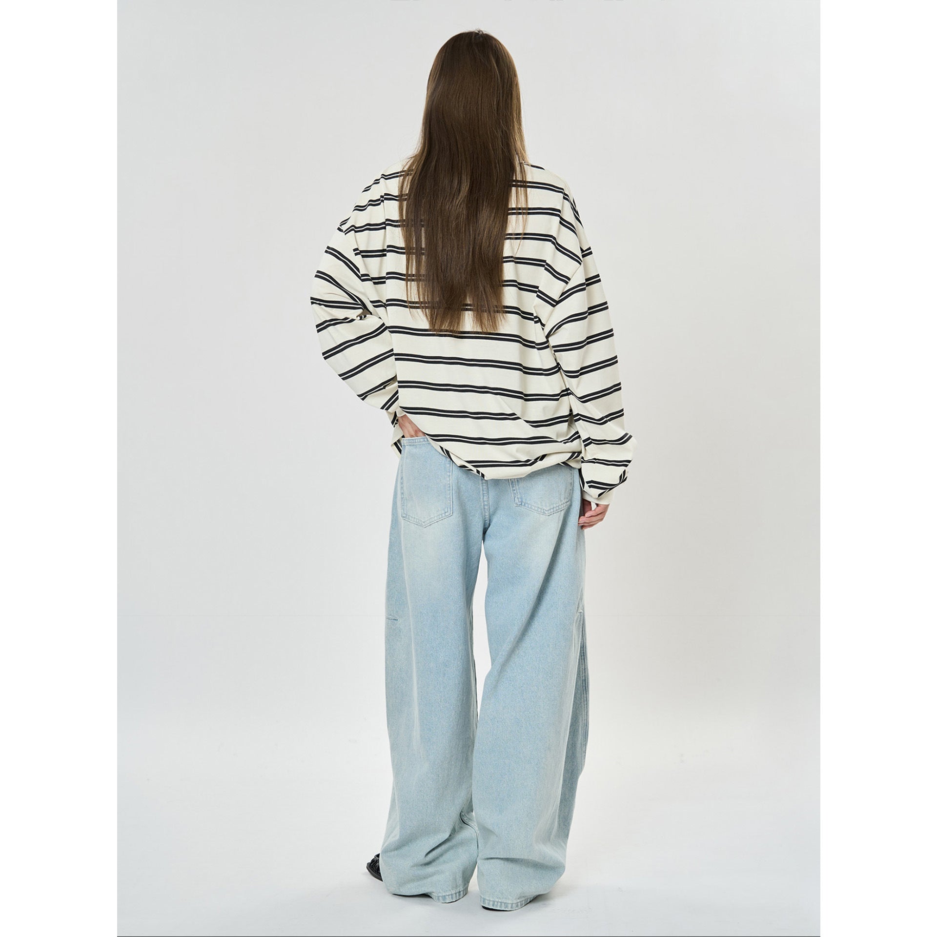 Women's Extra Wide High-Waist Denim Baggy Pants with Balloon Silhouette and Knee Tucks Chichicherry