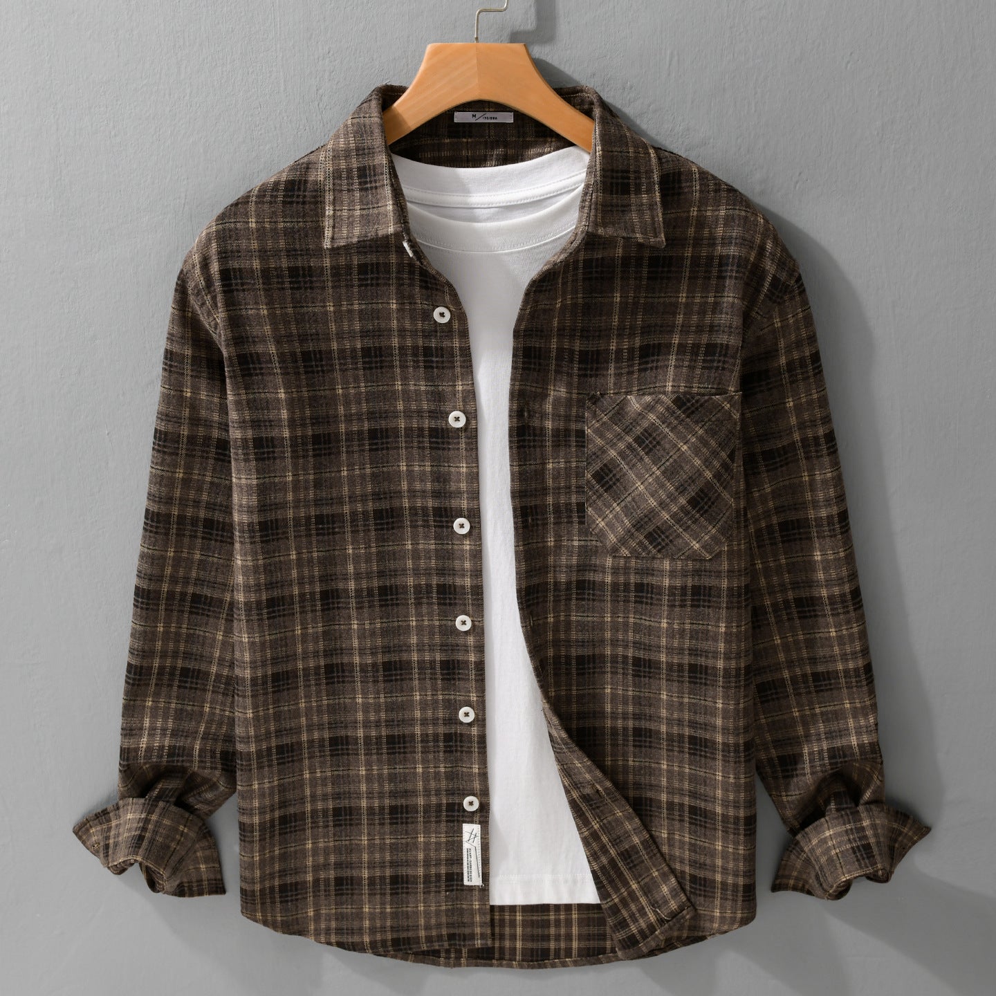 Men's Checked Flannel Overshirt with Soft Texture and Patch Chest Pocket Chichicherry