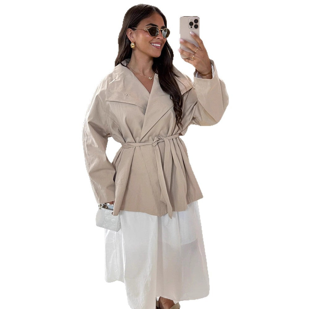 Women's wrap short jacket with tie belt, dropped shoulder and boxy silhouette Chichicherry