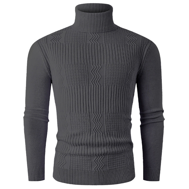 Men's turtleneck sweater made of fine knit with structured jacquard pattern and tailored fit Chichicherry