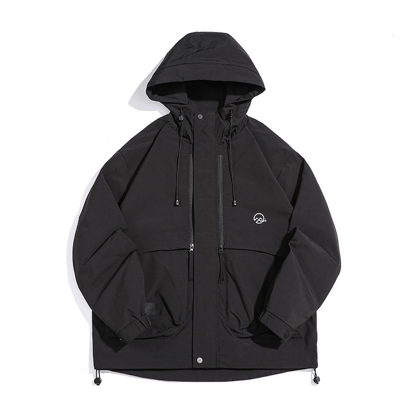 Unisex Technical Outdoor Jacket in Boxy Cut with Hood and Vertical Chest Zippers Chichicherry