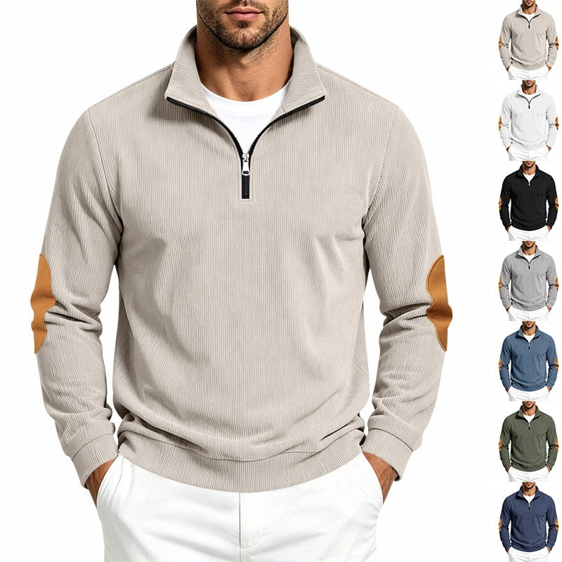 Men's half-zip pullover with waffle structure and elbow patches Chichicherry