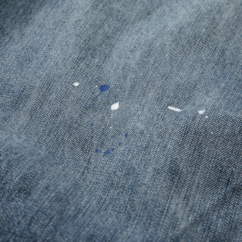 Women's Loose-Fit High-Waist Jeans with Drawstring, Color-Splatter and Vintage Wash Chichicherry