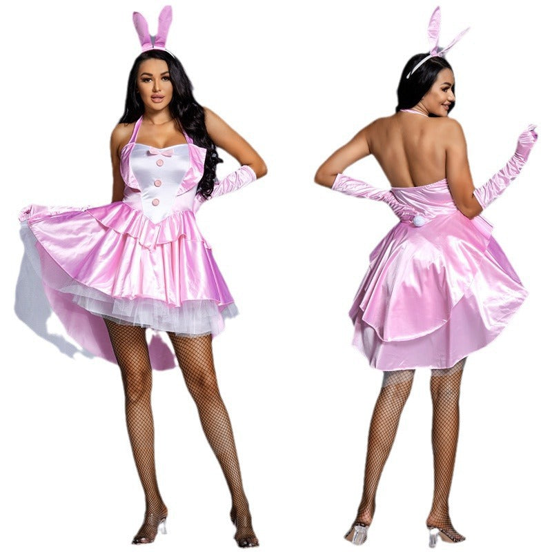 Women's Playful Sexy Bunny Costume with Ruffle Details and Headband Chichicherry