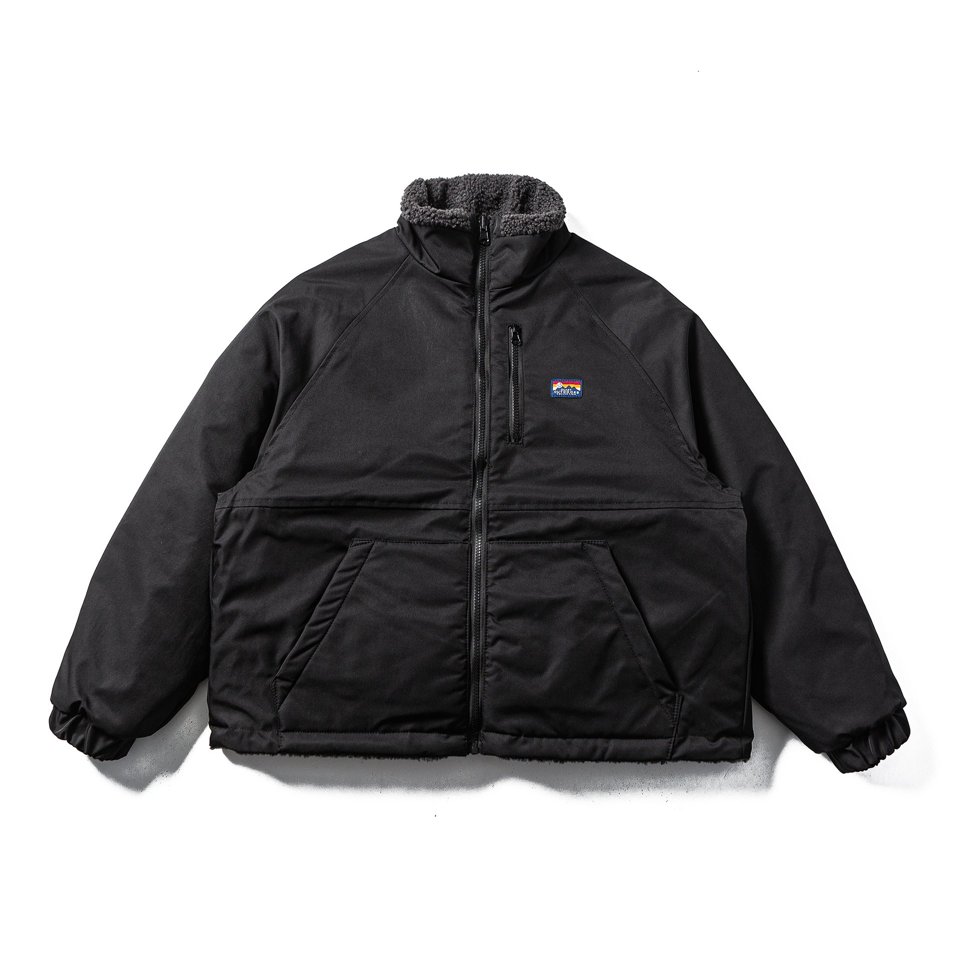 Unisex Teddy-Fleece Jacket with Nylon Panels, Stand-up Collar and Drawstring Chichicherry