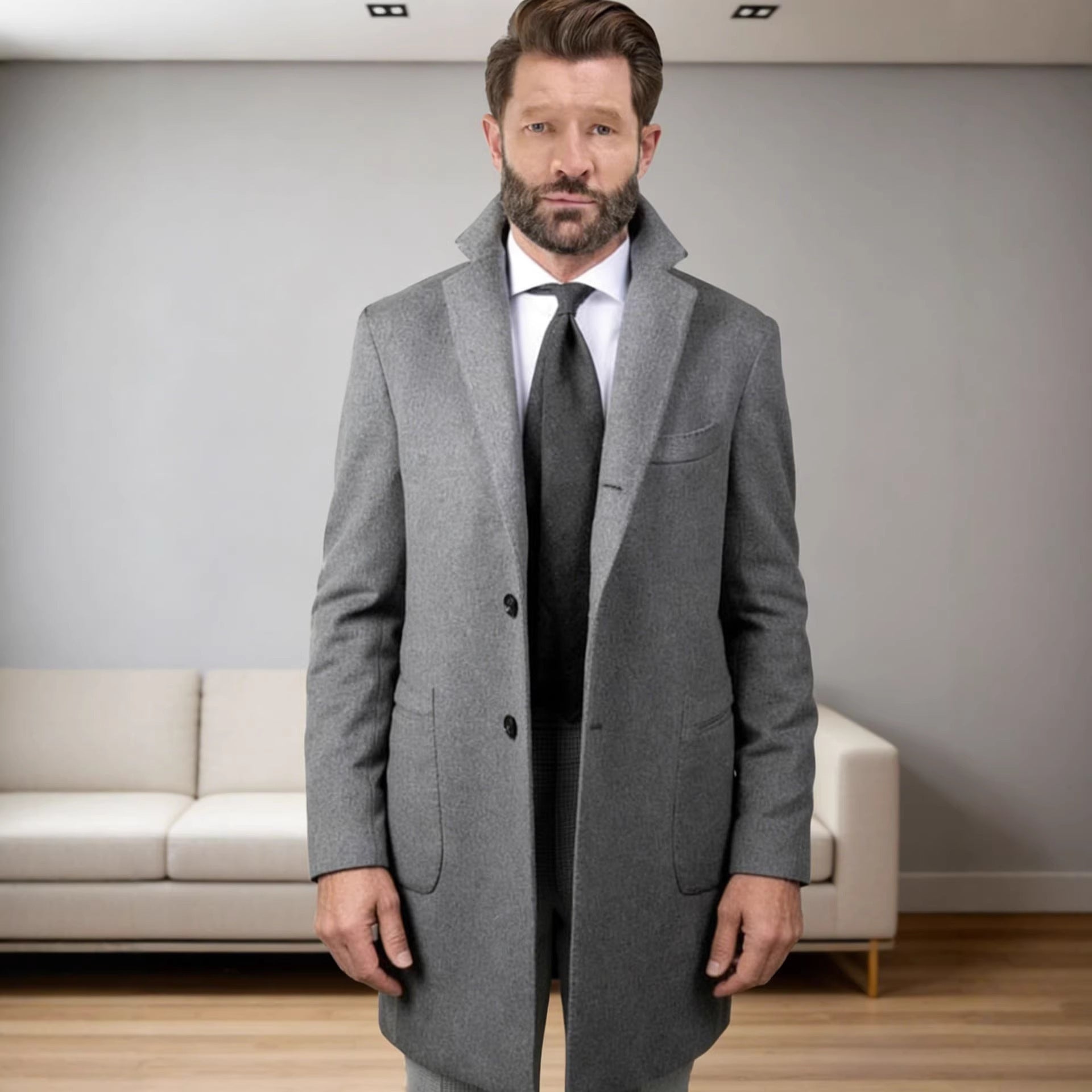 Men's Long Unstructured Linen Blazer with Single Button Closure and Patch Pockets Chichicherry