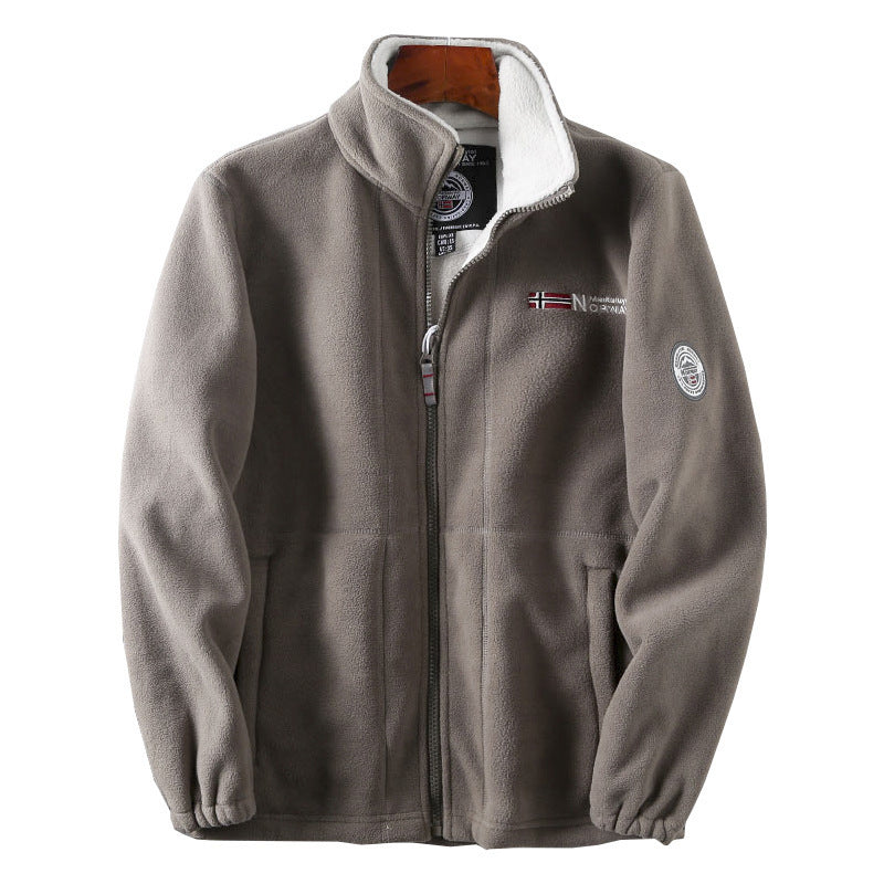 Men's fleece jacket with stand-up collar, full-length zipper, and teddy inner lining Chichicherry