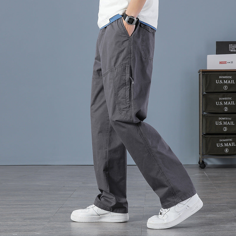 Men's Wide Utility Cargo Pants with Straight Leg, Multiple Pockets & Loose Fit Chichicherry