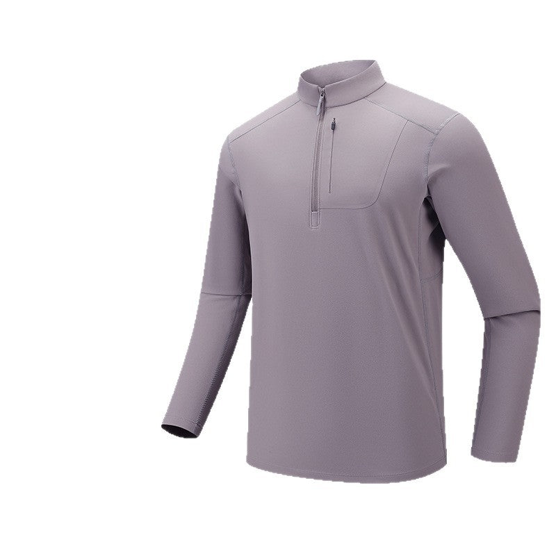 Men's Functional Long Sleeve Training Top with Stand-Up Collar and Zip Arm Pocket Chichicherry