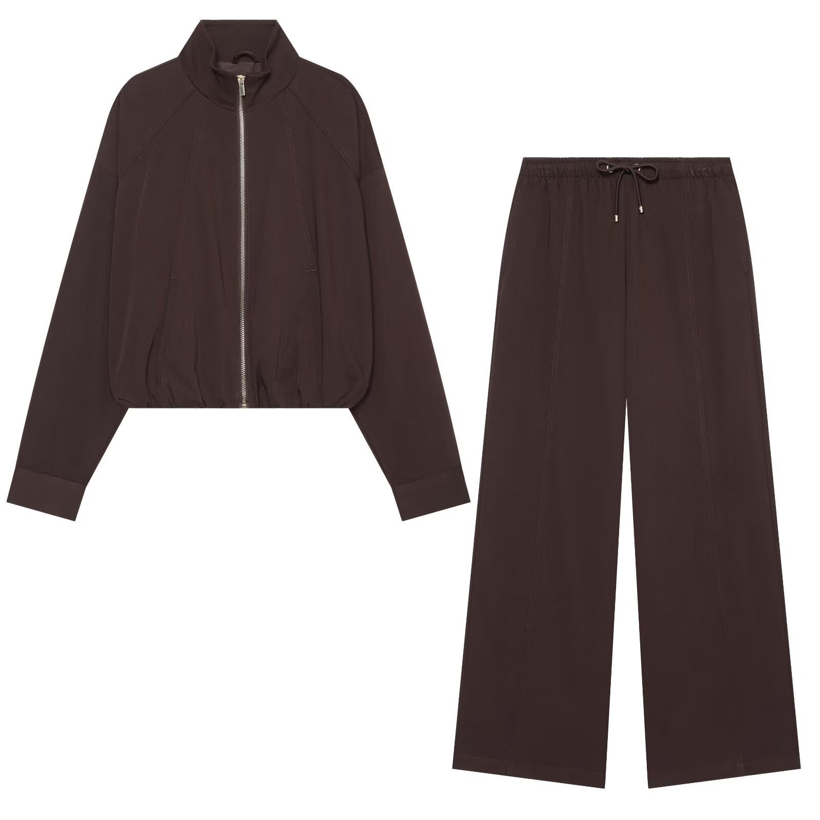 Women wide high-cut palazzo pants with drawstring and decorative seams Chichicherry