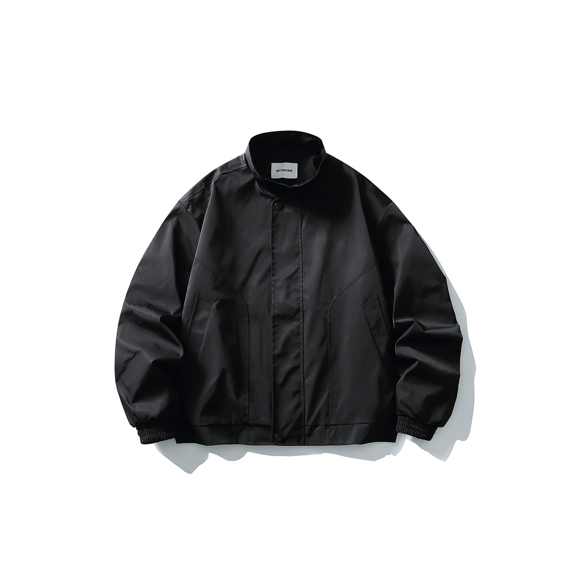 Unisex Short Cut Technical Boxy Bomber with Stand-up Collar, Snap Placket and Elastic Cuffs Chichicherry