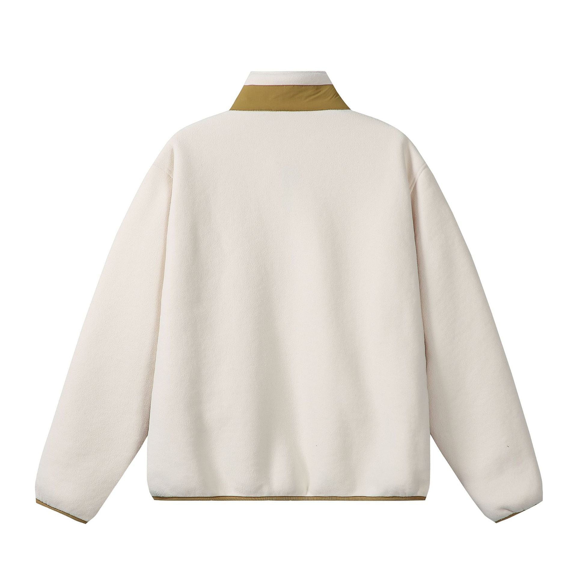 Unisex Oversize Fleece-Zip Jacket with Stand-up Collar and Contrast Piping Chichicherry