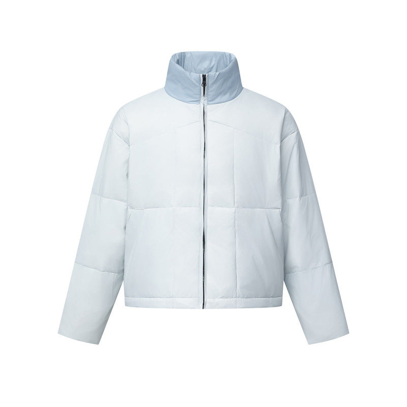 Unisex Boxy Puffer Jacket with Stand Collar in Contrast Design and Square Quilting Chichicherry
