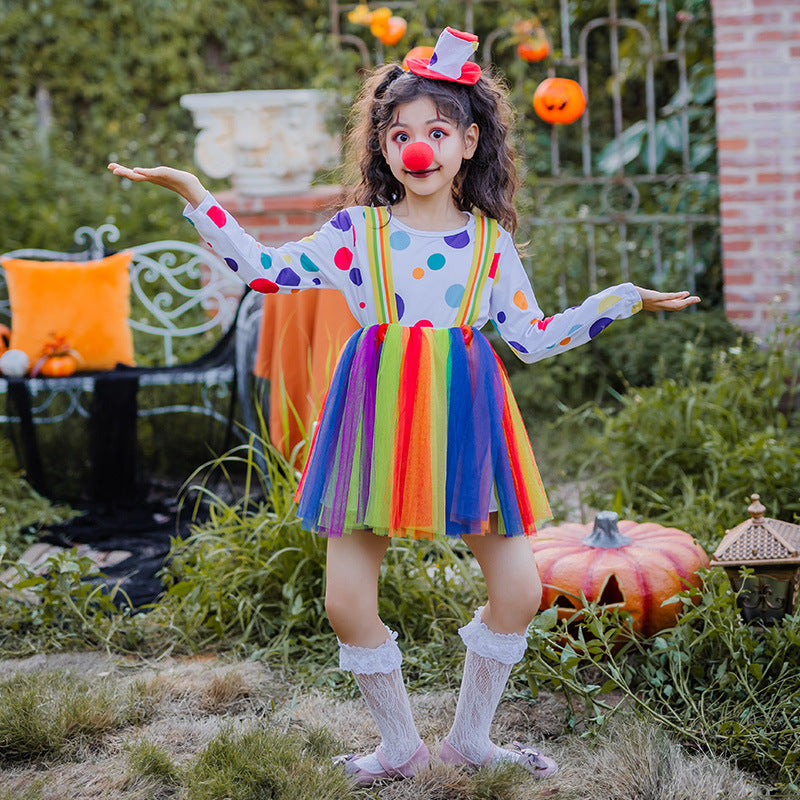 Girl Clown Costume with Colorful Dots and Tulle Skirt Chichicherry