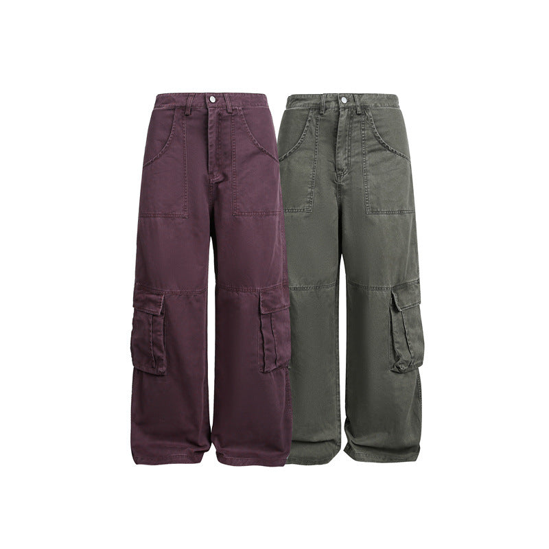 Women's High-Waist Cargo Pants in Wide-Leg Style with Patch Flap Pockets and Distinctive Seam Details Chichicherry