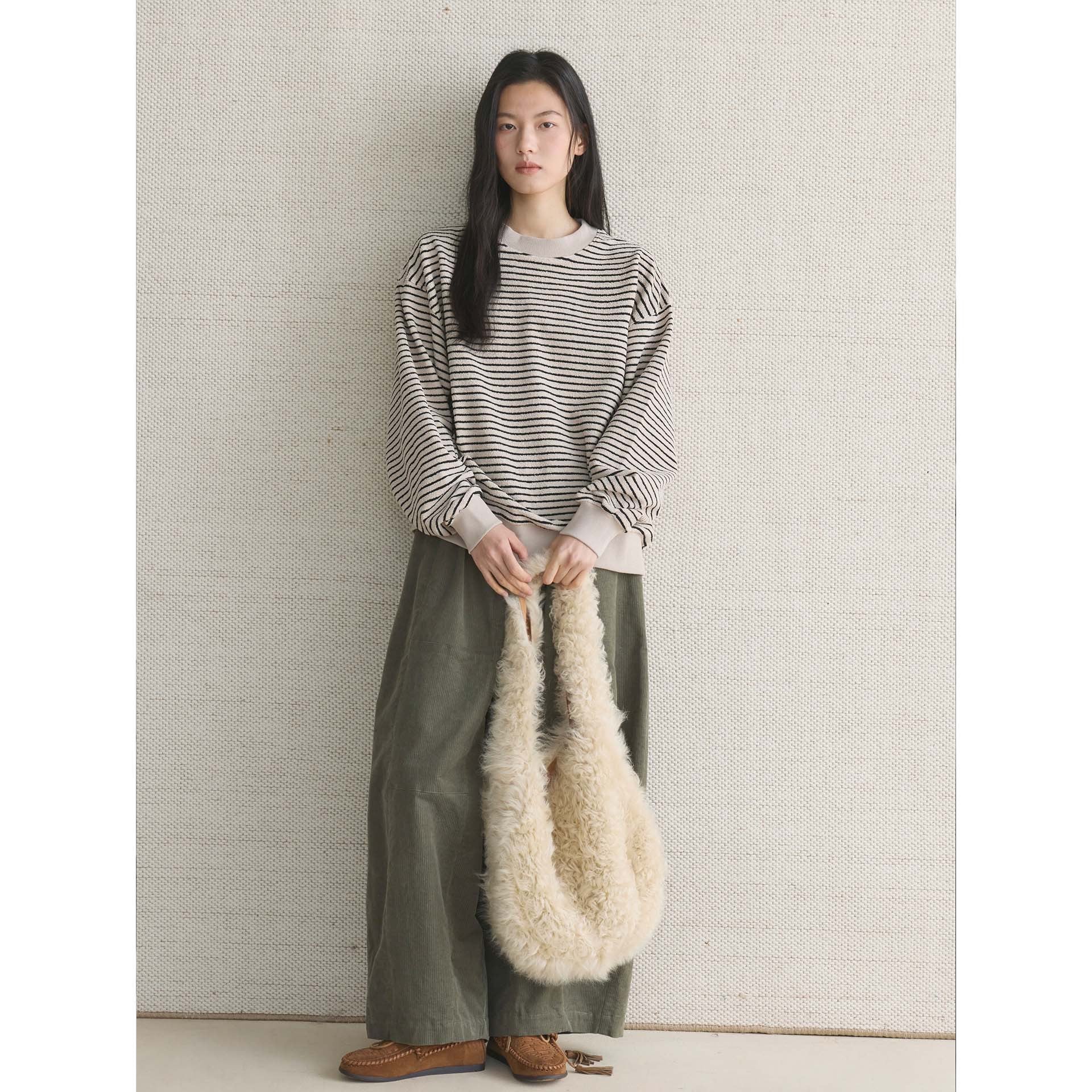 Women Oversize Striped Fine Knit Sweater with Dropped Shoulder Chichicherry