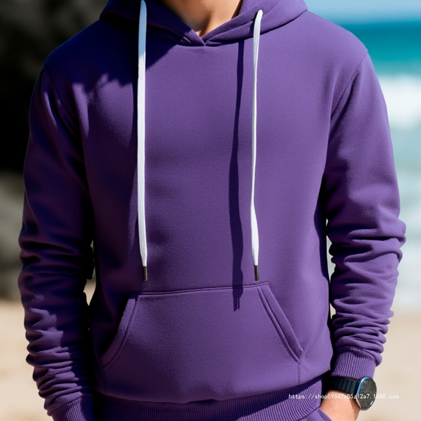 Men's hoodie made of French terry with kangaroo pocket & ribbed hem Chichicherry