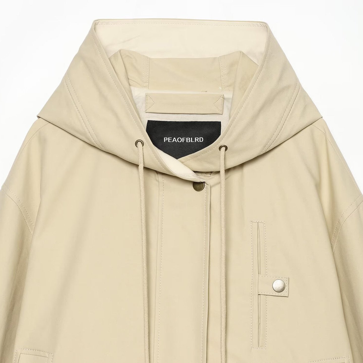 Women's Short Hooded Jacket with Drawstring, Concealed Snap Placket and Patch Pockets Chichicherry